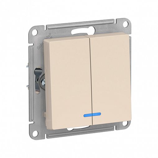 Выключатель 2-клавишный Systeme (Schneider) Electric Atlasdesign, встраиваемый, с подсв., бежевый фото