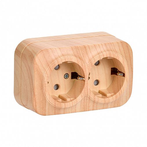 Розетка двойная накладная IEK Glory, с з/ш, с заземлением, 16 А, 250 В, IP20, сосна фото