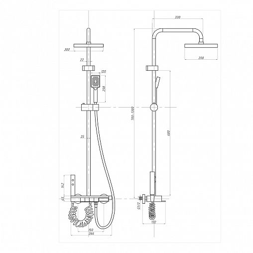 Душевая система с тропическим душем Профсан ПСМ-900-83GA, со смесителем и термостатом, графит фото