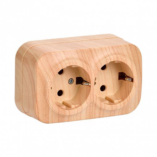 Розетка двойная накладная IEK Glory, с заземлением, 16 А, 250 В, IP20, сосна фото