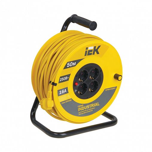 Удлинитель на катушке IEK Industrial УК50, 4 розетки, с т/з, с заземлением, 3 x 1,5 мм², 50 м фото