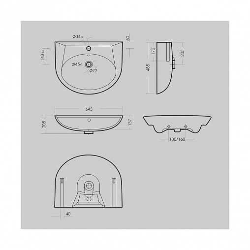 Раковина Sanita Luxe Classic 65 ВКС, 64,5 x 48,5 x 20,5 см, белая фото