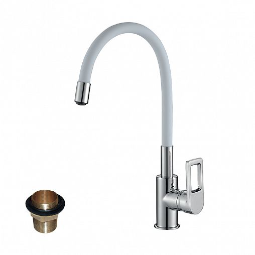 Смеситель для кухни Rossinka Z35-35U-White, с гибким изливом, однорычажный, белый/хром фото