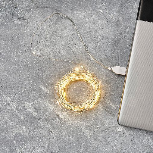 Электрогирлянда Neon-night Роса, 100 LED ламп, 10 м, USB, теплый свет фото