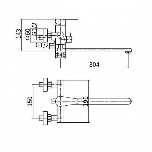 Смеситель для ванны с душем Fashun A52215, с длинным изливом, сатин фото