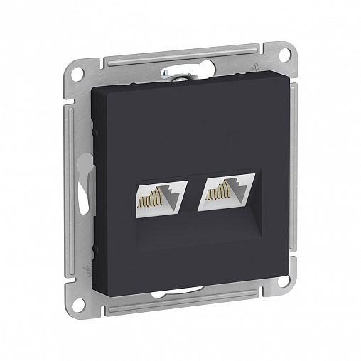 Розетка компьютерная RJ45 двойная Systeme (Schneider) Electric Atlasdesign, встраиваемая, карбон фото