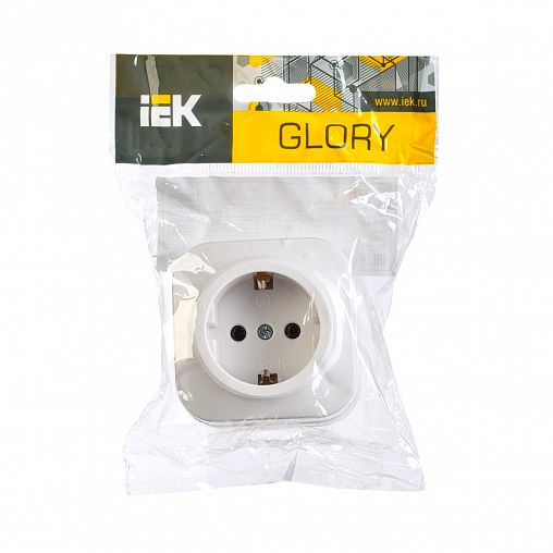 Розетка накладная IEK Glory, с заземлением, 16 А, 250 В, IP20, белая фото