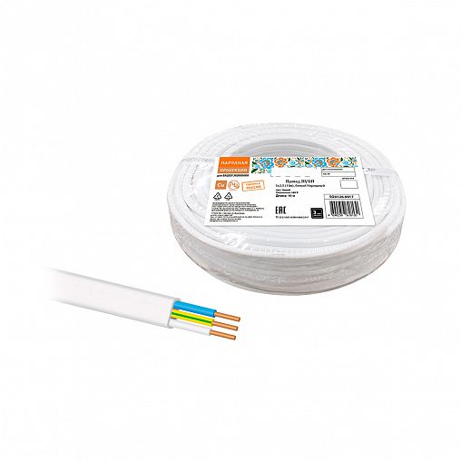 Провод бытовой ПУСП Народный, 3 x 2,5 мм², 10 м, белый фото