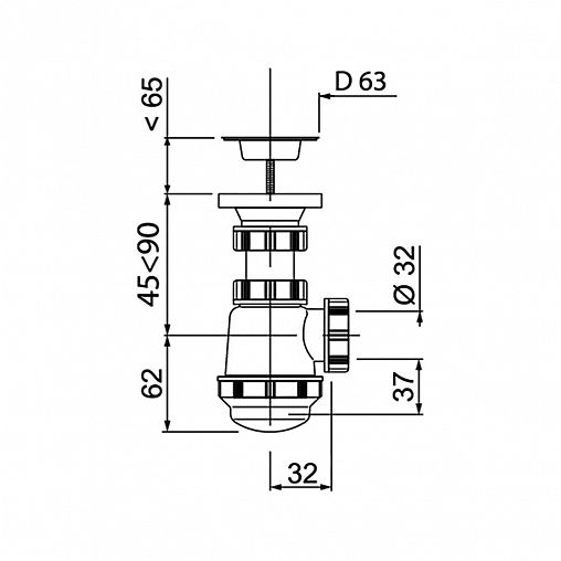 Сифон для биде или раковины Wirquin, сверхкомпактный, с выпуском, 1 1/4" x 32 мм фото