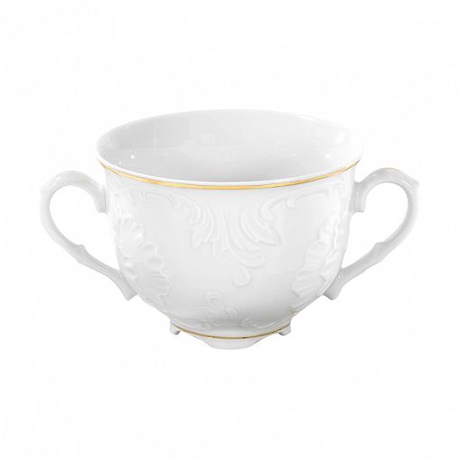 Бульонница Cmielow Рококо Золотая кайма, фарфоровая, 330 мл фото