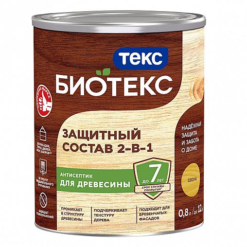 Защитный лессирующий состав для дерева Bioteks 2-в-1, 0,8 л, сосна фото