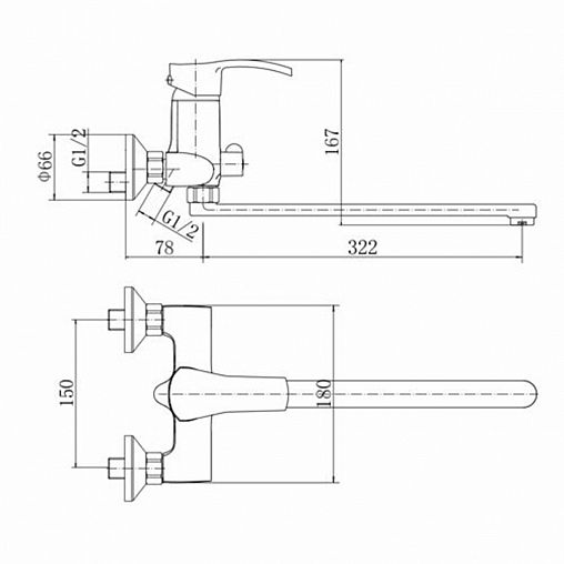 Смеситель для ванны с душем Fashun A2270, с длинным изливом, хром фото