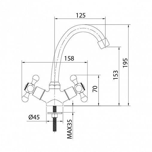 Смеситель для раковины с поворотным изливом Milardo Duplex DUPSB00M01, двухвентильный, хром фото