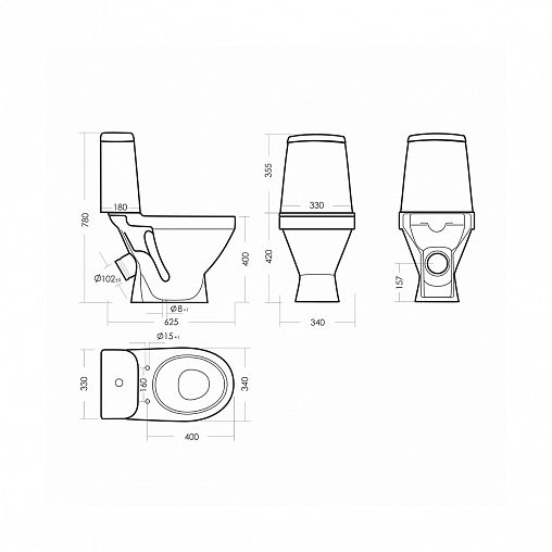 Унитаз напольный ободковый Sanita Лада Стандарт, 62,5 x 34 x 78 см, белый фото