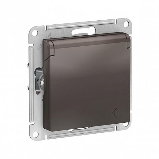Розетка Systeme (Schneider) Electric Atlasdesign, встраиваемая, с/з, со шторками и крышкой, мокко фото