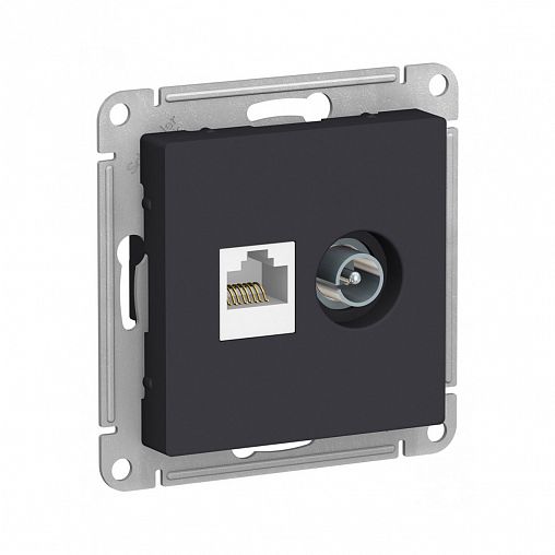 Розетка двойная ТВ + компьютерная Systeme (Schneider) Electric Atlasdesign, встраиваемая, карбон фото