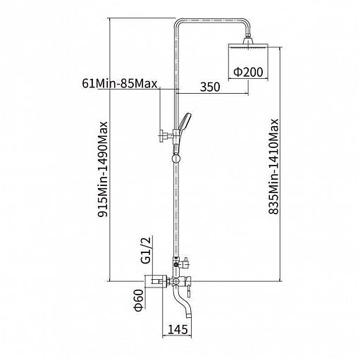 Душевая система с тропическим душем Fashun A52409-7, со смесителем, черная фото