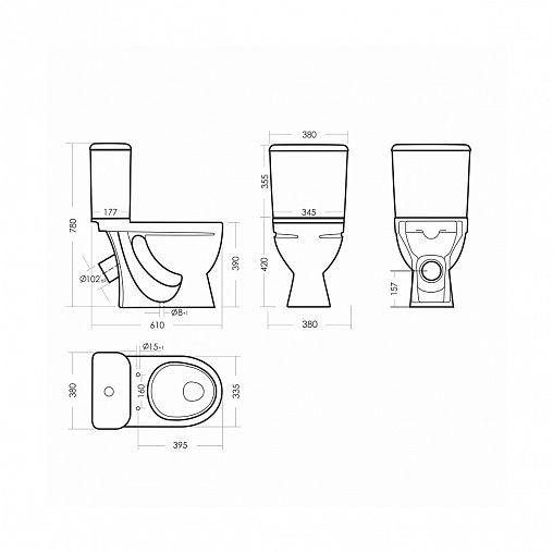 Унитаз напольный ободковый Sanita Стандарт Стандарт, 61 x 38 x 78 см, белый фото