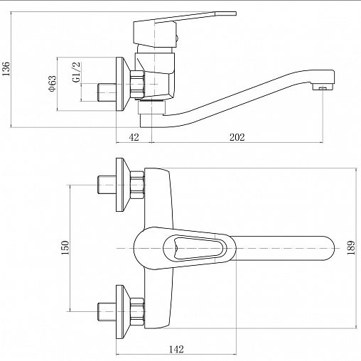 Смеситель для кухни настенный PLStart PL4606, хром фото