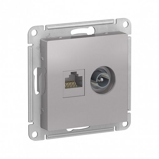 Розетка двойная ТВ + компьютерная Systeme (Schneider) Electric Atlasdesign, встраиваемая, алюминий фото