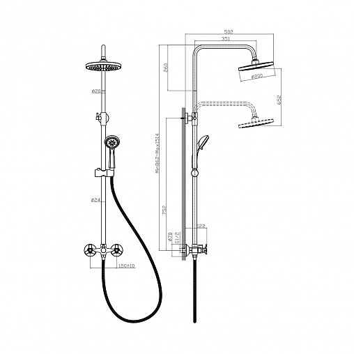 Душевая система с тропическим душем Rossinka Q02-45, со смесителем, хром фото
