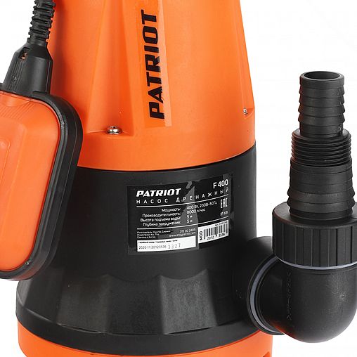 Насос дренажный для грязной воды Patriot F 400, 400 Вт, 8000 л/ч фото