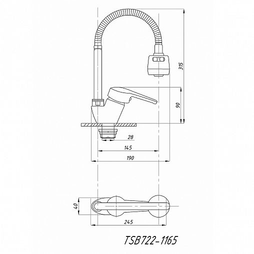 Смеситель для кухни Tsarsberg TSB-722-1165, с гибким изливом, однорычажный, хром фото