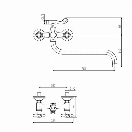 Смеситель для ванны с душем Fashun A2619-2, с длинным изливом, хром фото