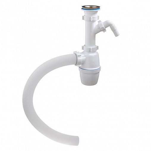 Сифон бутылочный Orio Е-40051, 1 1/2" x 40 мм, с отводом и гофротрубой фото