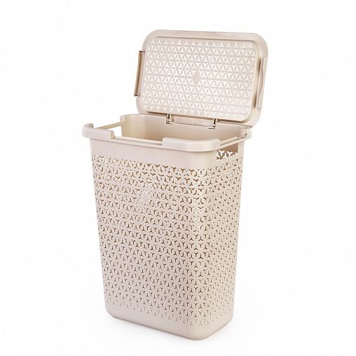 Корзина для белья Альтернатива Элемент, прямоугольная, 30 л, бежевая фото