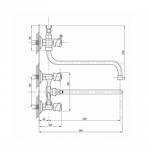 Смеситель для ванны с душем Tsarsberg TSB-111-34, с длинным изливом, двухвентильный, хром фото