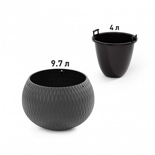 Кашпо Альтернатива Жемчужина, со вставкой, 9,7 л, графитовое фото