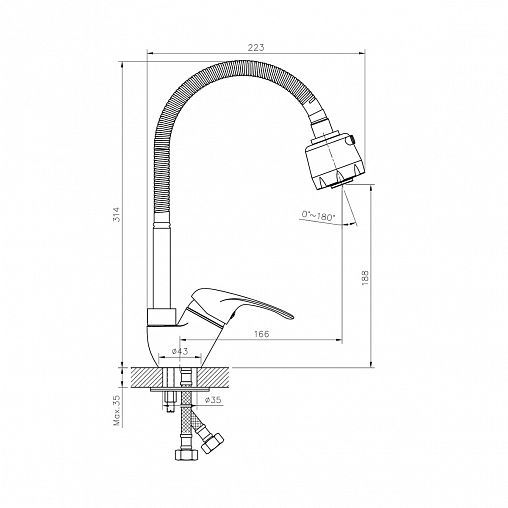 Смеситель для кухни Rossinka A35-26, с гибким изливом, однорычажный, хром фото