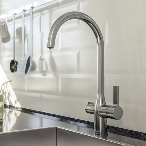 Смеситель для кухни IDDIS Pure, с подключением к фильтру, никель матовый фото