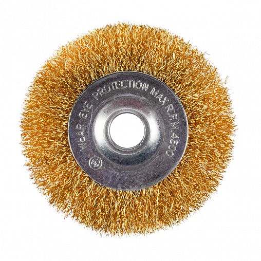 Щетка для УШМ Кедр, плоская, 100 мм, посадка 22,2 мм, латунированная проволока 0,3 мм фото