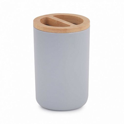 Стакан для зубных щеток Альтернатива Бамбук, с разделителем, серый фото