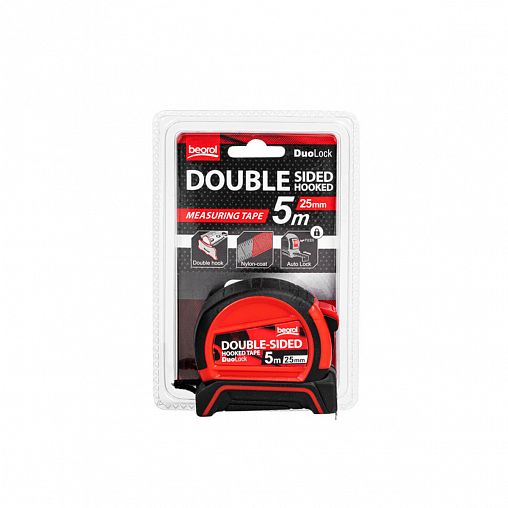 Рулетка Beorol, двухсторонняя шкала, с автостопом, обрезиненная, 5 м x 25 мм фото