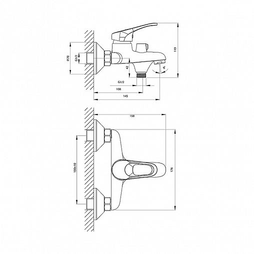 Смеситель для ванны с душем Rossinka B35-30, однорычажный, хром фото