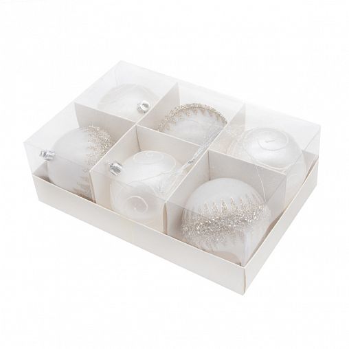 Набор елочных шаров, d 8 см, 6 шт, белый матовый фото