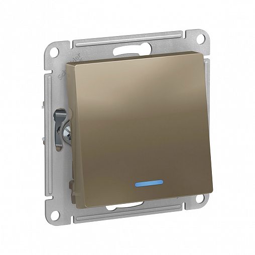 Переключатель 1-клавишный Systeme (Schneider) Electric Atlasdesign, встраиваемый, с подсв., шампань фото