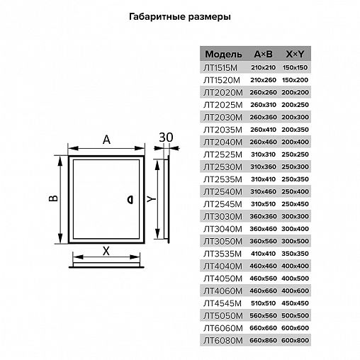 Люк-дверца ревизионная Evecs ЛТ1515Мп, стальная на магните, с фланцем 150 x 150 мм, 210 x 210 мм фото
