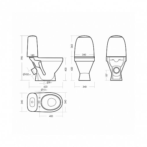 Унитаз напольный ободковый Sanita Виктория Стандарт, 62,3 x 34 x 79 см, белый фото