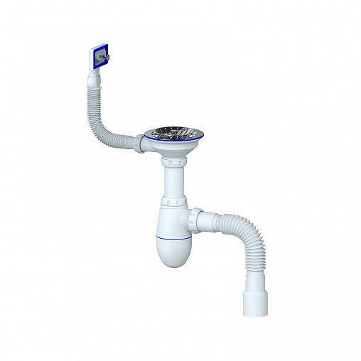 Сифон бутылочный Unicorn B425, с выпуском 3 1/2" x 40 мм, с переливом и гофротрубой фото