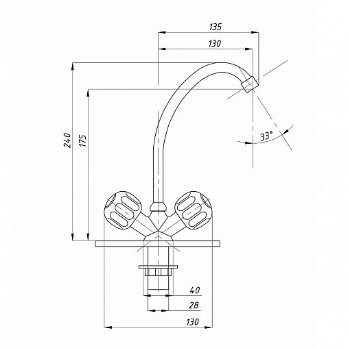 Смеситель для кухни Tsarsberg TSB-272-30, двухвентильный, хром фото