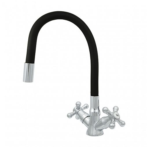 Смеситель для кухни Центр Сантехники Эко ЦС-СМ 25Г К М_Крест, с гибким изливом, черный фото