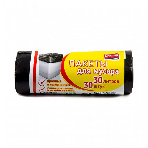 Мешки для мусора Avikomp, 7 мкм, 30 л, рулон 30 шт, черные фото