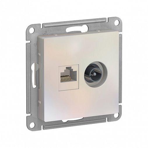 Розетка двойная ТВ + компьютерная Systeme (Schneider) Electric Atlasdesign, встраиваемая, жемчуг фото