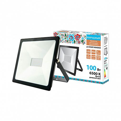 Прожектор светодиодный Народный СДО-04-100Н-У, 100 Вт, 6500 К, IP65, черный фото