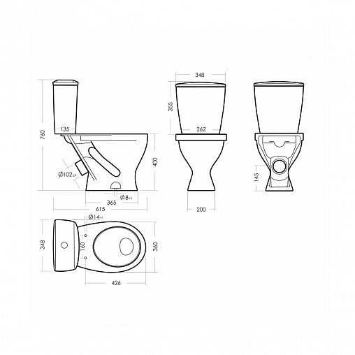Унитаз напольный ободковый Sanita Эталон Стандарт, 61,5 x 36 x 79 см, белый фото