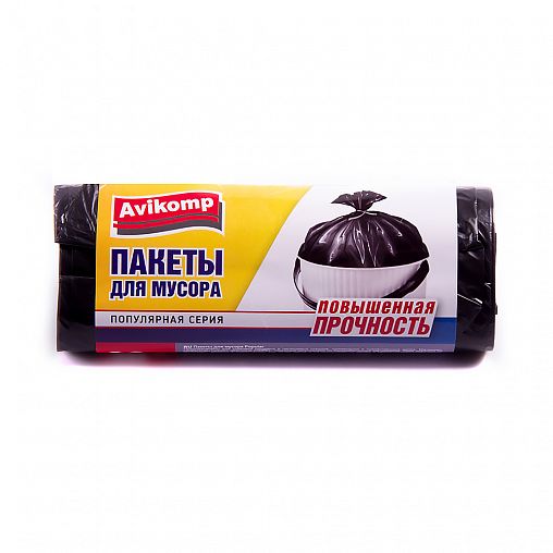 Мешки для мусора Avikomp, повышенной прочности, 9 мкм, 30 л, рулон 20 шт, черные фото